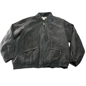 Vtg Mureli Black Silk Jacket Womens Medium Rhinestones Pure 90s Classic Retro